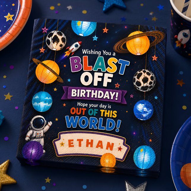 Personalized Blast Off Space Birthday Party Napkin (Personalized Blast Off Space Birthday Party Napkins
)