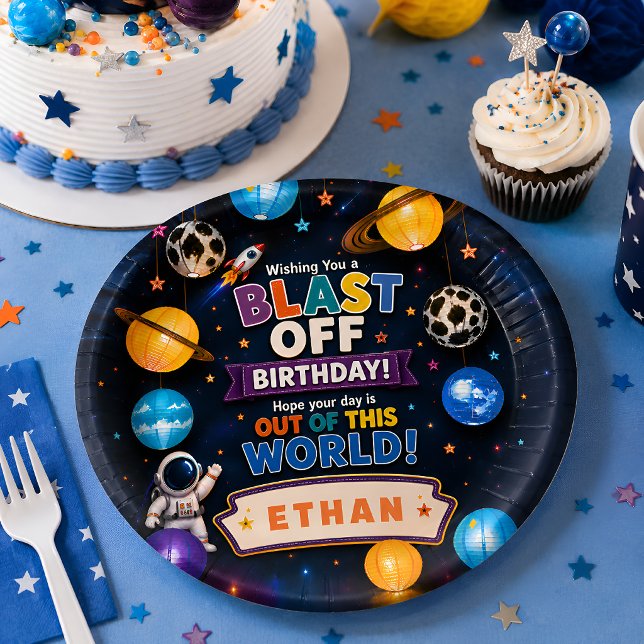 Personalized Blast Off Space Birthday Party Paper Plate (Personalized Blast Off Space Birthday Party Paper Plates
)