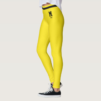 Personalized Blazing Yellow Black Striped Monogram Leggings