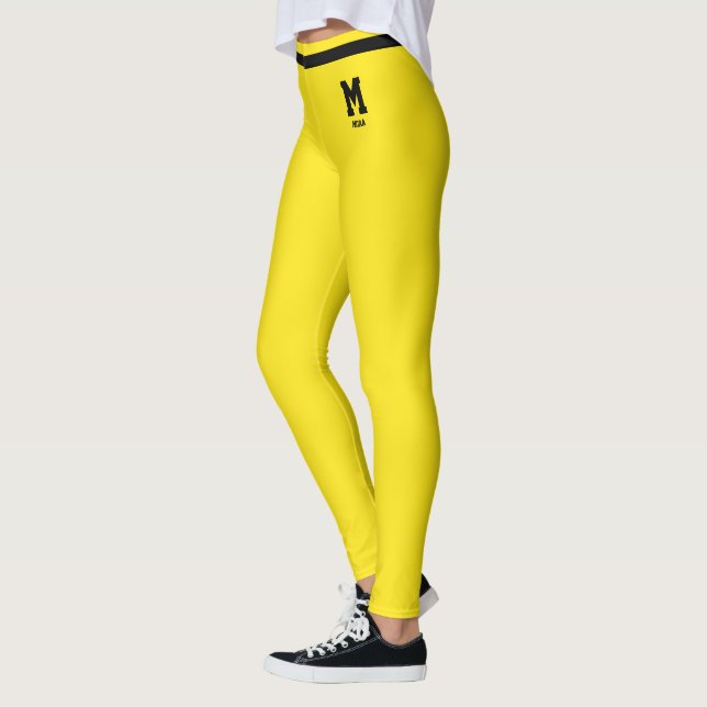 Personalized Blazing Yellow Black Striped Monogram Leggings (Left)