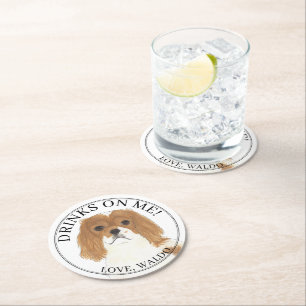 Personalized Blenheim Cavalier King Charles Spanie Round Paper Coaster
