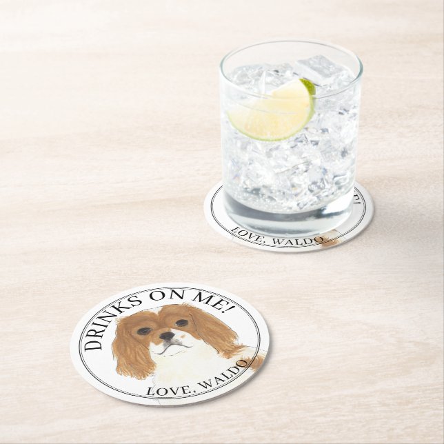 Personalized Blenheim Cavalier King Charles Spanie Round Paper Coaster (Insitu)
