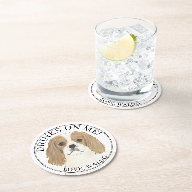 Personalized Blenheim Cavalier King Charles Spanie Round Paper Coaster (Insitu)