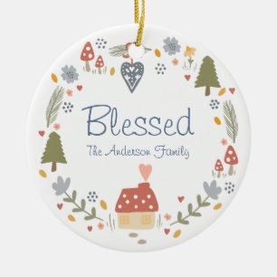 Personalized Blessed Cozy Country Cottage Hygge Ceramic Ornament