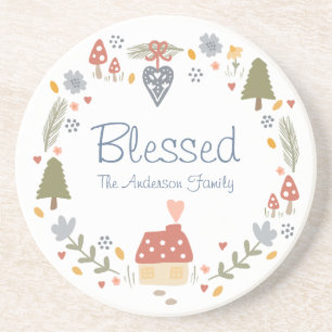 Personalized Blessed Cozy Country Cottage Hygge Coaster