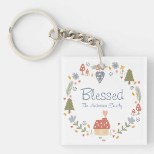 Personalized Blessed Cozy Country Cottage Hygge Keychain