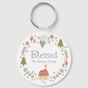 Personalized Blessed Cozy Country Cottage Hygge Keychain