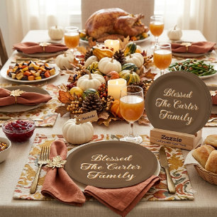Personalized Blessed Family Thanksgiving Paper Plate