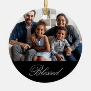 Personalized Blessed in silver with glitter Ceramic Ornament