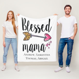 Personalized Blessed Mama Gift for Mom  Fleece Blanket