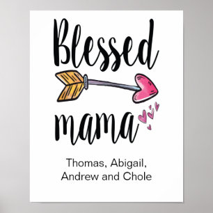 Personalized Blessed Mama Gift for Mom Kids Names Poster