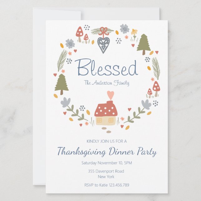 Personalized Blessed Thankful Dinner Party Invitation (Front)