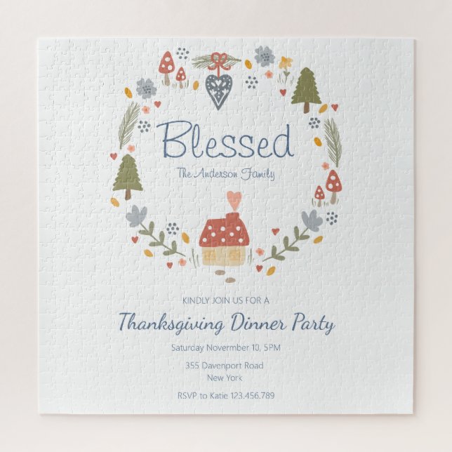 Personalized Blessed Thankful Dinner Party Jigsaw Puzzle (Vertical)