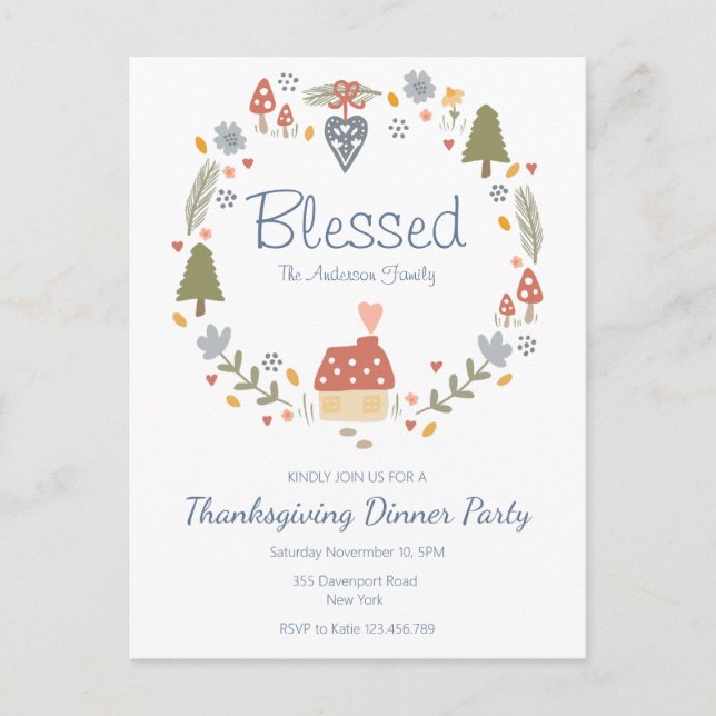 Personalized Blessed Thankful Dinner Party Postcard (Front)