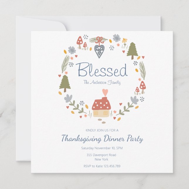 Personalized Blessed Thankful Dinner Party Save The Date (Front)