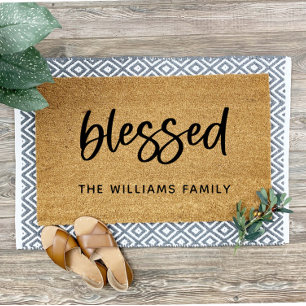 Personalized Blessed Welcome Mat Family Name