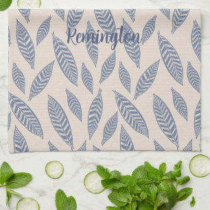 Personalized Block Print Leaves Kitchen Tea Towel