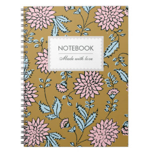 Personalized blockprint inspired mustard notebook