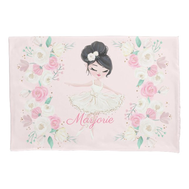 Personalized Blonde Ballerina Pink Floral Pillow C Pillowcase (Front)