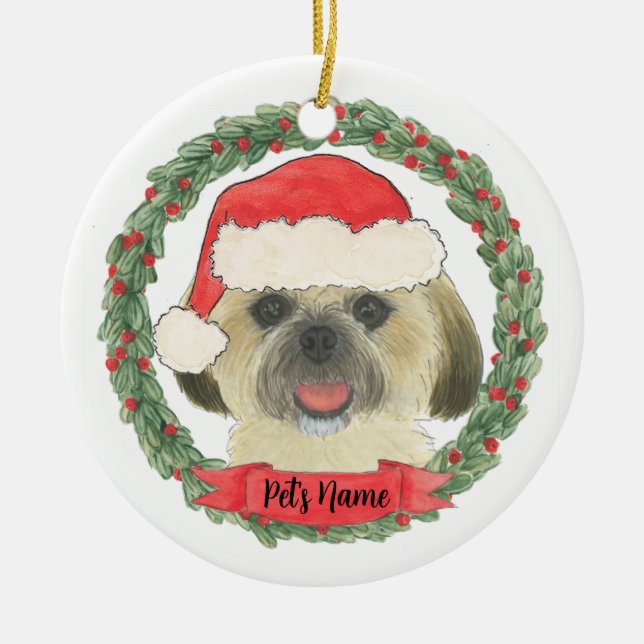 Personalized Blonde Golden Tan Shih Tzu Ceramic Ornament (Front)