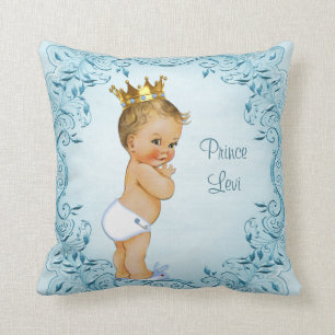 Personalized Blonde Prince Blue Leaves Throw Pillow