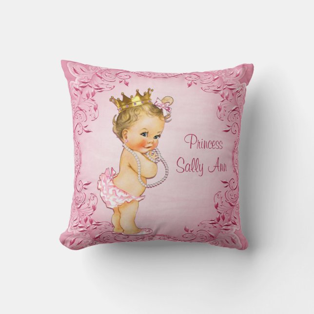 Personalized Blonde Princess Glamourous Pink Throw Pillow (Front)