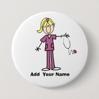 Personalized Blonde Stick Figure Nurse Button
