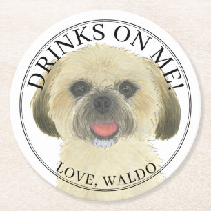 Personalized Blonde Tan Gold Shih Tzu Dog Wedding Round Paper Coaster
