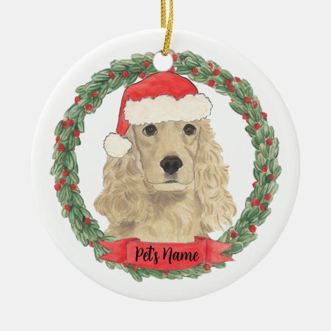 Personalized Blonde Tan Golden Cocker Spaniel Ceramic Ornament (Front)