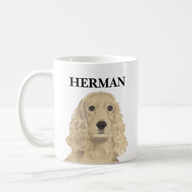 Personalized Blonde Tan Golden Cocker Spaniel Coffee Mug (Left)