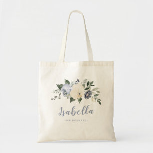Personalized blooming botanical floral bridesmaid tote bag