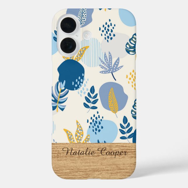 Personalized Blue Abstract Botanical iPhone Case (Back)