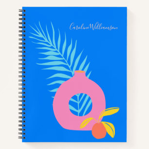 Personalized Blue Abstract Botanical Modern Art Notebook