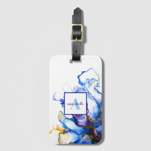 Personalized Blue Abstract Fluid Art Agate Name Luggage Tag