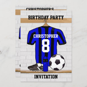 Personalized Blue and Black Football Soccer Jersey Invitation