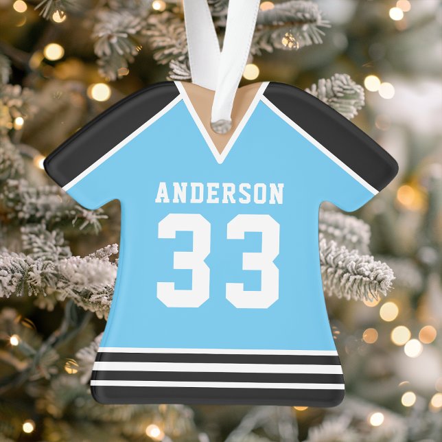 Personalized Blue and Black Hockey Jersey Ornament (Creator Uploaded)