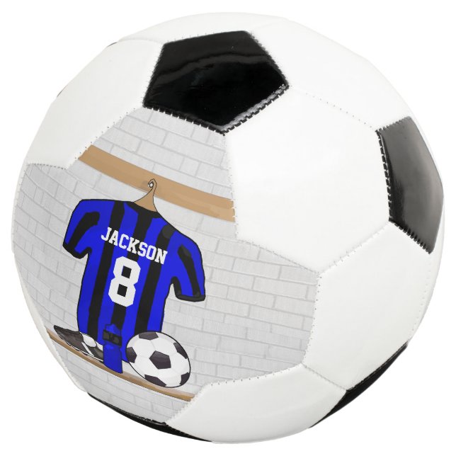 Personalized Blue and Black Striped Soccer Jersey Ball (Three Quarter)