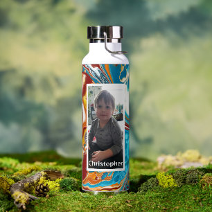 Personalized Blue and Brown Digital Marble Water Bottle