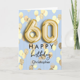 Personalized Blue and Gold Balloons 60th Birthday Card