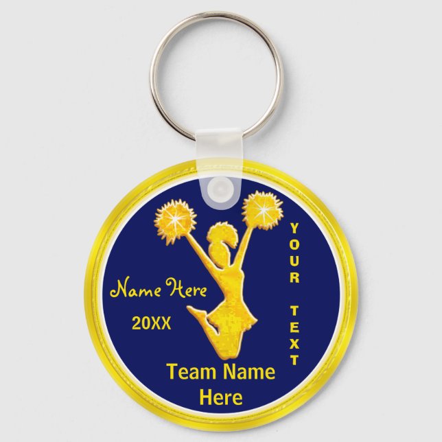 PERSONALIZED Blue and Gold Cheap Cheerleader Gifts Keychain (Front)