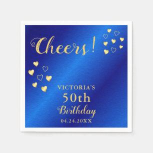 Personalized Blue and Gold Cheers 50th Birthday Napkin