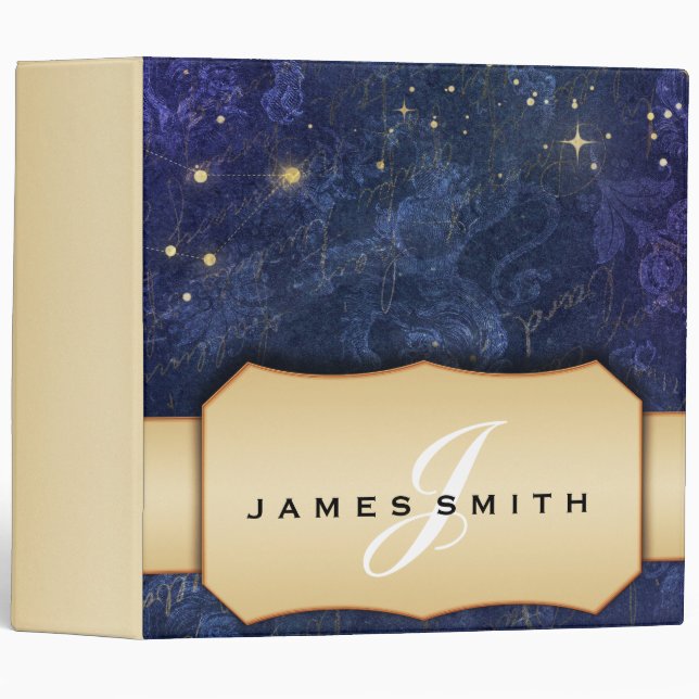 Personalized Blue and Gold Faux Confetti Binder (Front/Spine)