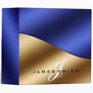 Personalized Blue and Gold Faux Confetti Binder