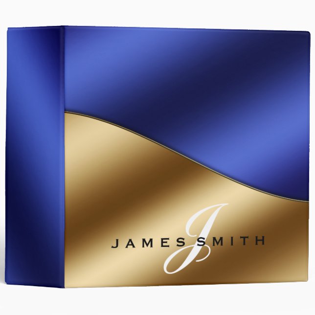 Personalized Blue and Gold Faux Confetti Binder (Front/Spine)
