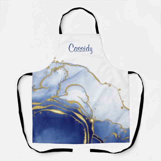 Personalized Blue and Gold Glitter Apron (Front)