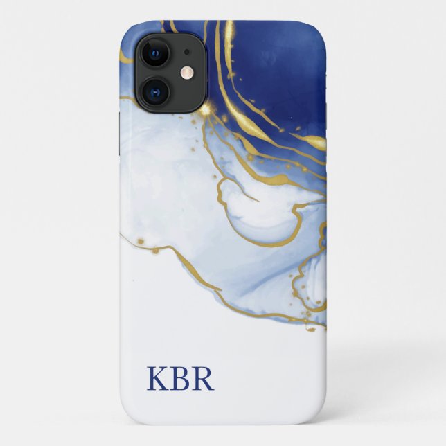 Personalized Blue and Gold Glitter Case-Mate iPhone Case (Back)