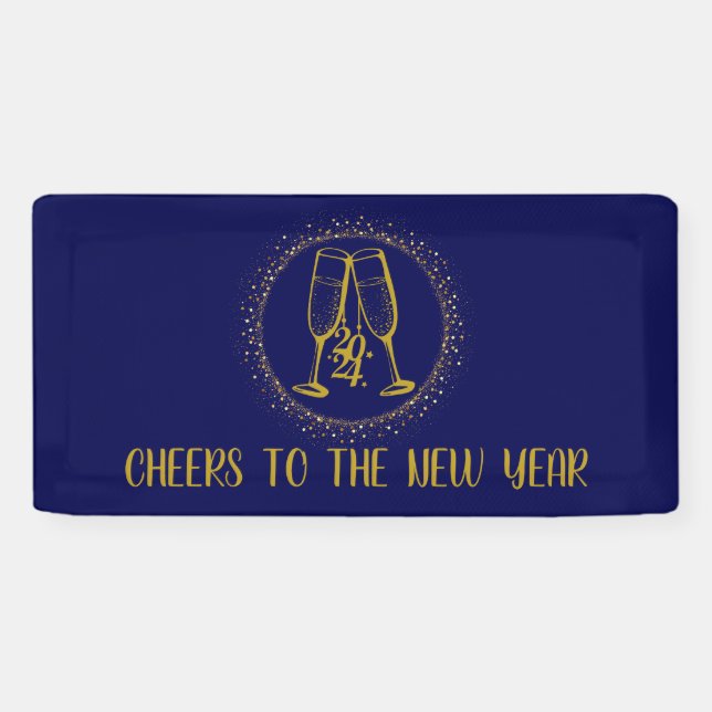 Personalized Blue and Gold New Year’s Eve Party  Banner (Horizontal)