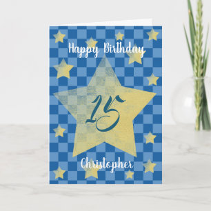 Personalized Blue and Gold Stars 15th Birthday Boy Card