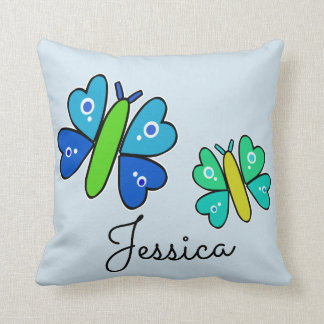Personalized Blue and Green Butterfly Throw Pillow