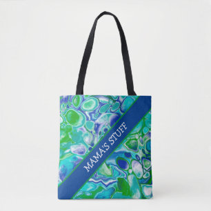 Personalized Blue and Green Marble Fluid Art  Tote Bag